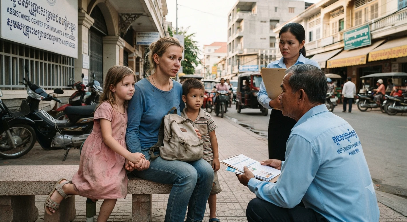 Russian Woman and Children Seek Assistance in Phnom Penh